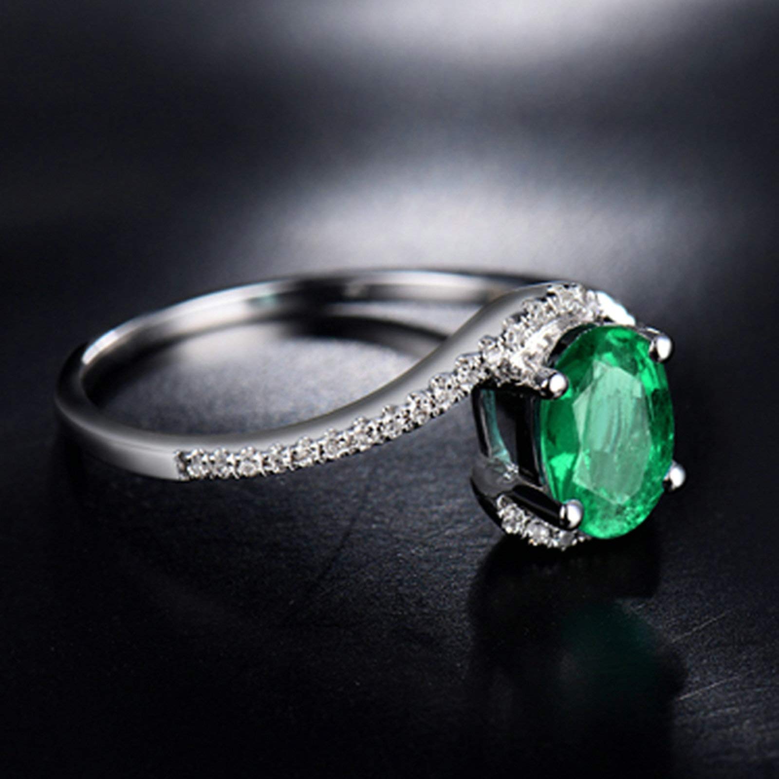Anillo de oro blanco esmeralda 750 585 375, talla 47 (15,0)-65 (20,7), anillo de boda para mujer, engaste de 4 puentes, con esmeralda ovalada de 1 ct y moissanite 0,1 ct