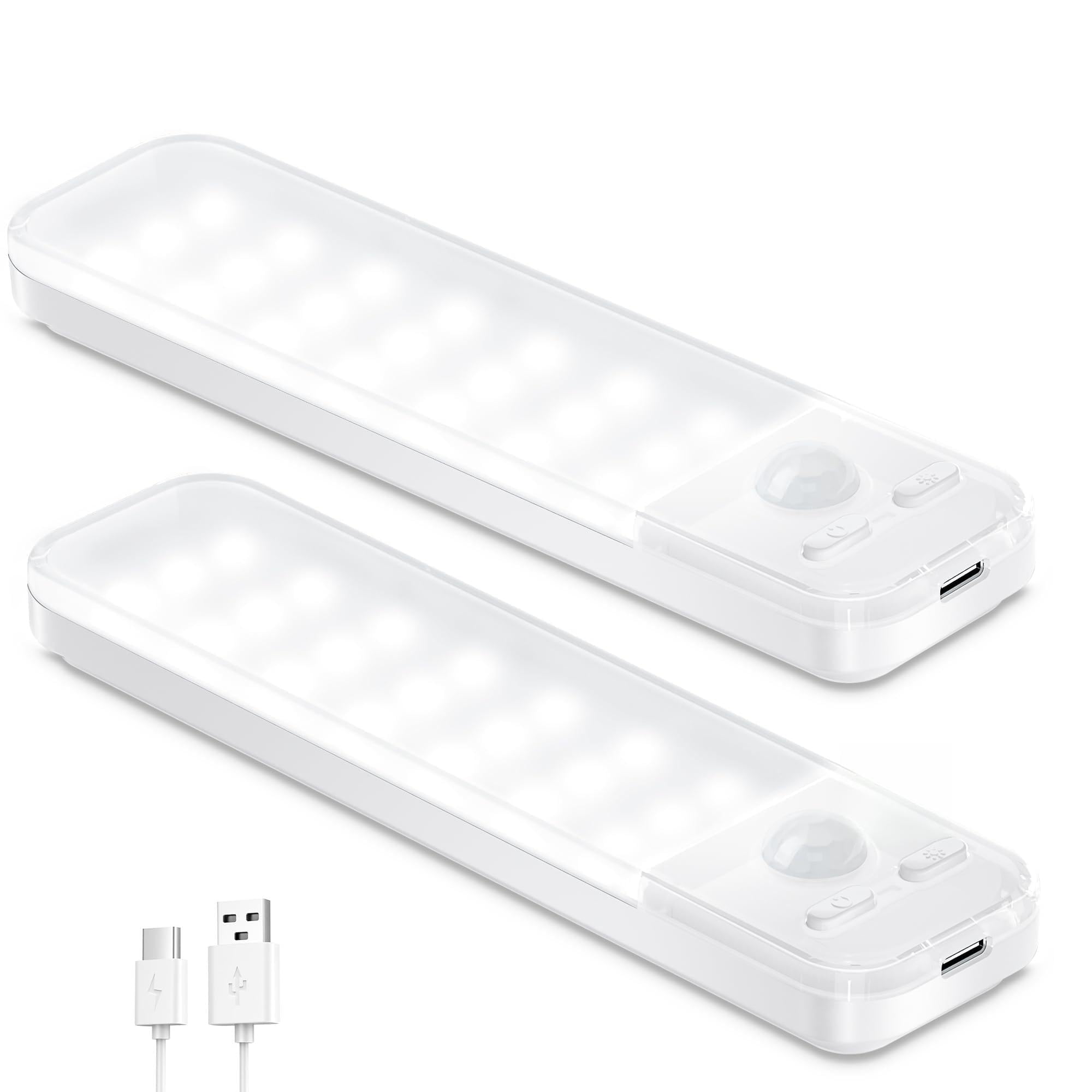 Unterbauleuchte Küche LED Schrankbeleuchtung 2 Stück Dimmbar Schranklicht mit Bewegungsmelder innen, Küchen Akku Lampe LED Leiste USB-C Lampen, Magnetische Schrankleuchte für Treppe,Schlafzimmer-6500K
