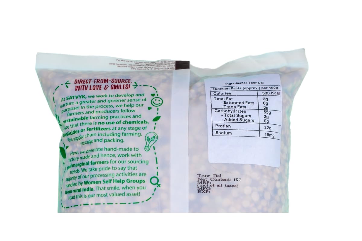S Siddhagiri's SATVYK THE HEALTH re STORE Toor Dal (1Kg) - Unpolished | Handpounded Arhar Dal | Protein Rich | Split Pigeon Peas - Image 3 thumbnail