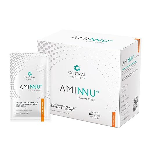Aminnu - Sem Xilitol - Aminoácidos - Sabor Tangerina - Caixa com 30 sachês de 10g - Central Nutrition
