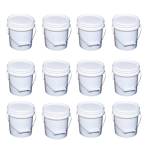 ATERET Cubo y tapa blanca de 1 galón, cubo multiusos duradero de 90 mil, grado alimenticio, plástico libre de BPA (paquete de 12)