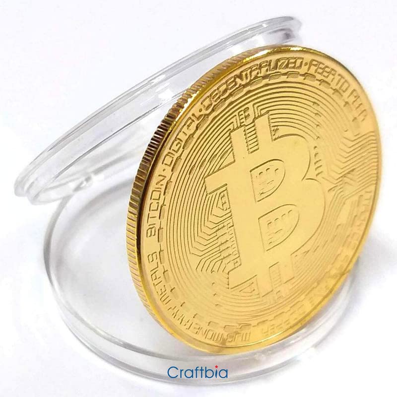 24K Gold Plated Crypto Currency BTC Coin with Protective Case