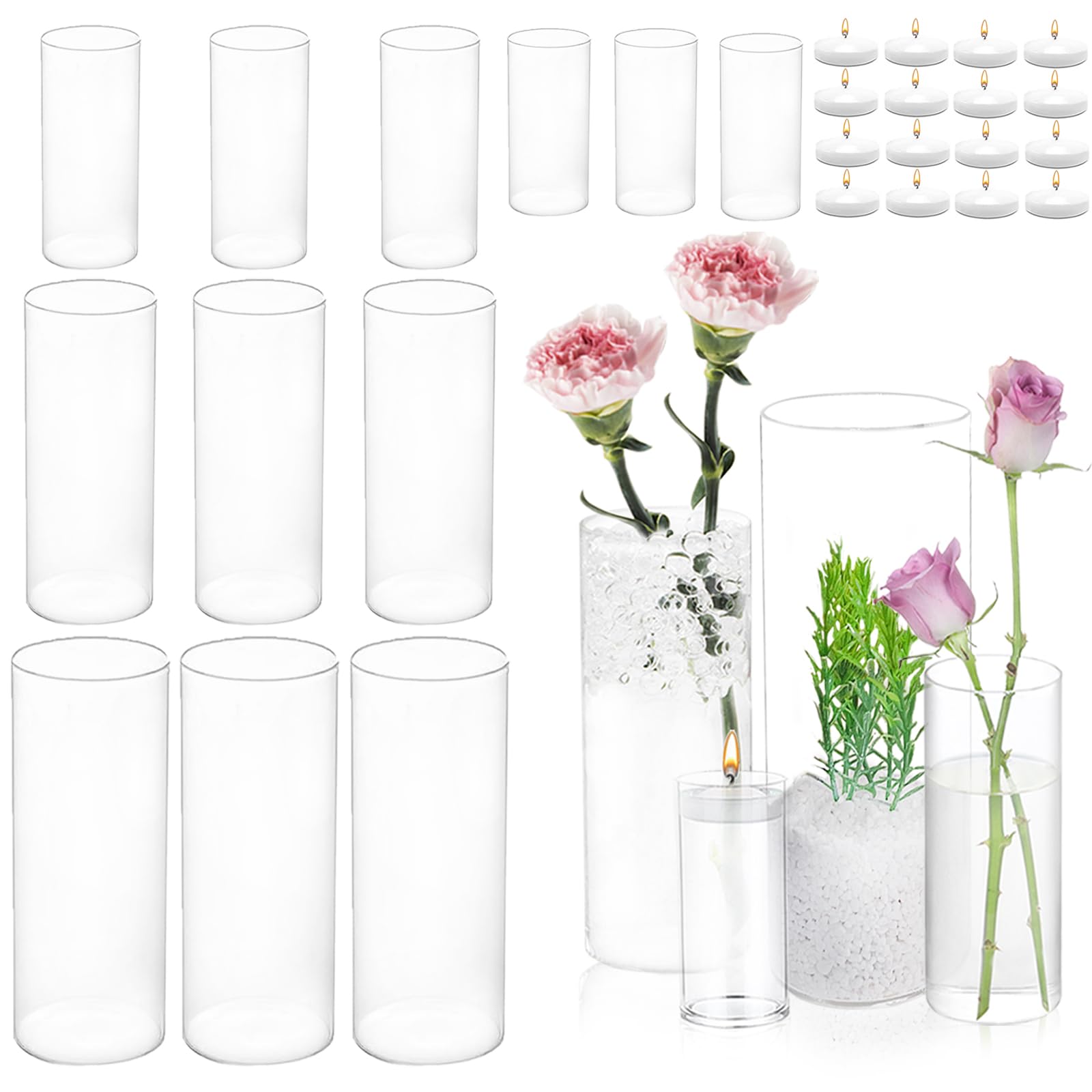 64 vases Cylinder Glass Vases Candles for Centerpiece, Vases Candle Holder Glass Vases for Centerpiece Table Wedding Home Decor