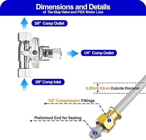 Miniatura 5 de PEX - Kit de línea de agua para refrigerador, tubo de máquina de hielo de 15 pies con válvula de tope en T, manguera flexible con accesorios de