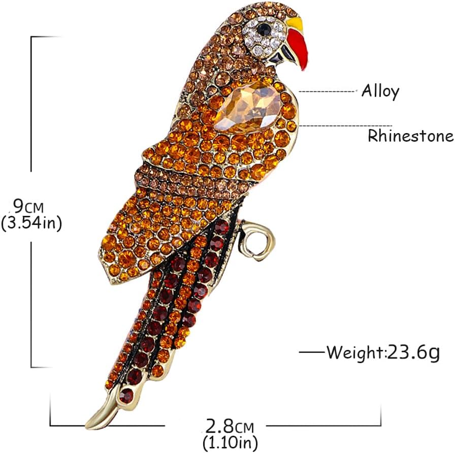 Vintage CZ Colorful Parrot Brooch Pin for Women Girls Rose Gold-Toned Exaggerated Animal Bird Brooches Lapel Pins Christmas Birthday Anniversary Ornament Dress Accessories Delicacy Jewelry - Image 6
