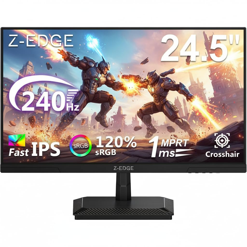 Z-Edge Monitor Gier 25'' 240Hz, Panel IPS, FHD 1080P, 1ms, FreeSync, LED PC Gamer Monitor, Regulowany Kąt Nachylenia, HDMI2.0 & DP1.4, VESA 100 * 100mm (Kabel HDMI w Zestawie)