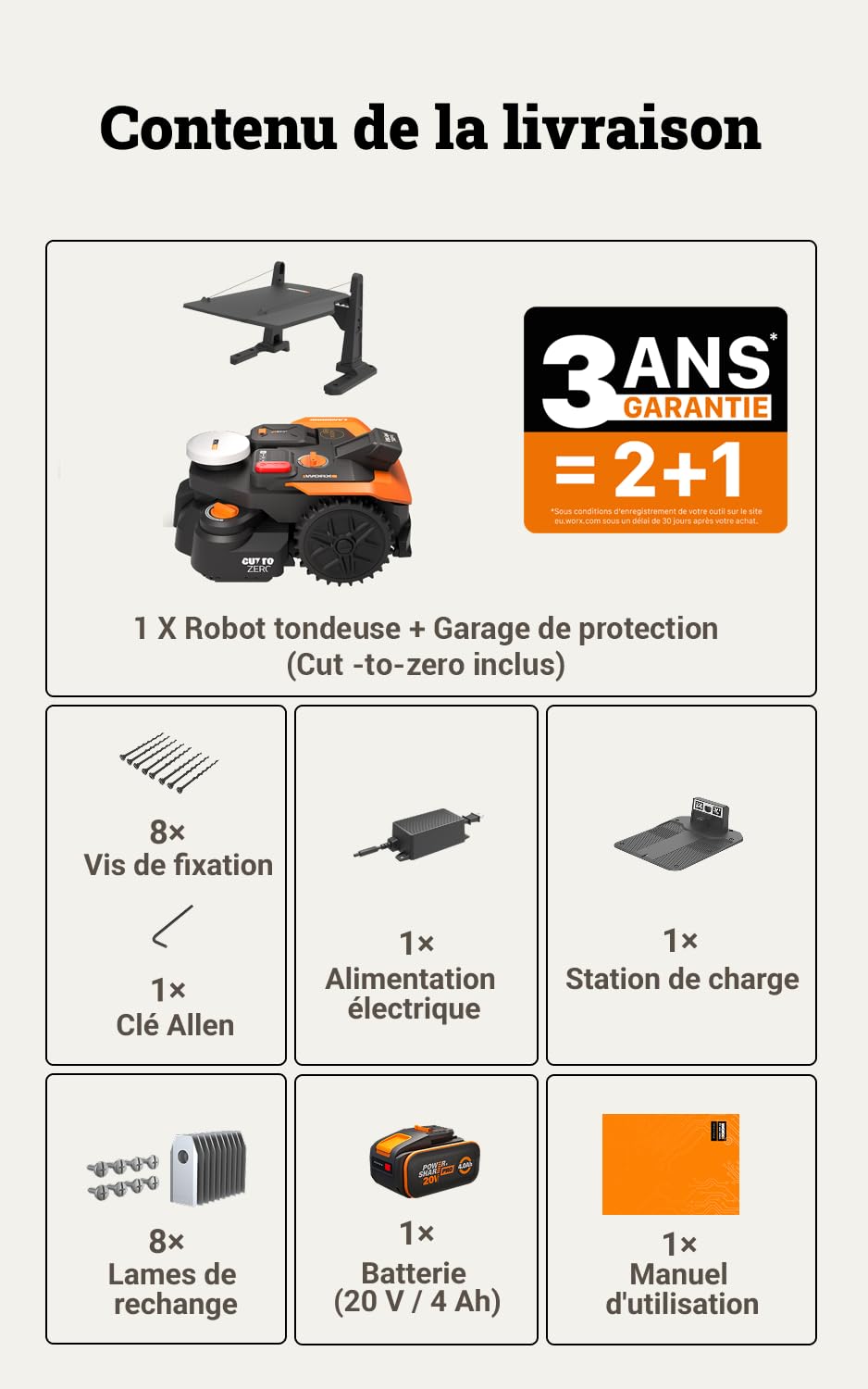 WORX Vision Cloud 2WD WR308E Robot Tondeuse 800 m² sans Fil périphérique + Garage (évitement d'obstacles par IA, Navigation VSLAM + RTK, cartographie Auto, contrôle Via Application, Cut-to-Zero)