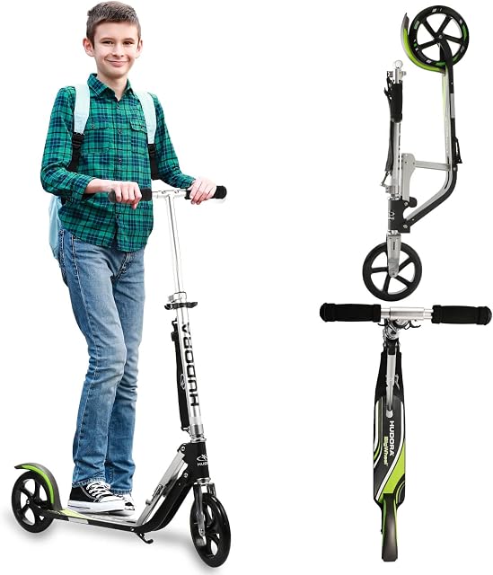 Hudora 14695 BigWheel 205-Das Original mit RX Pro Technologie-Tret-Roller klappbar-City-Scooter, schwarz/grün