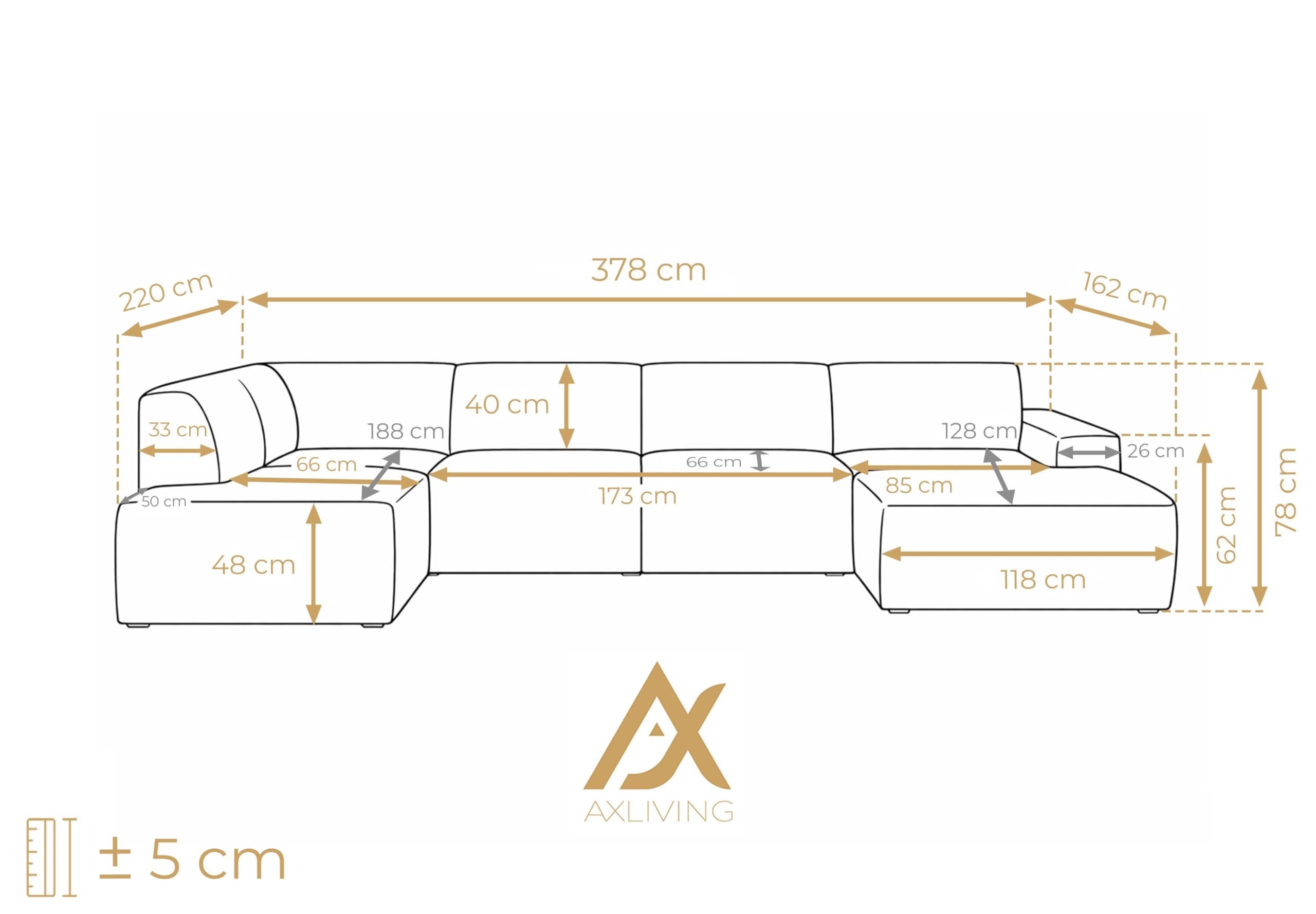 XXL Sofa U Form Didim Hellbraun 378 cm breit modern & großzügig L