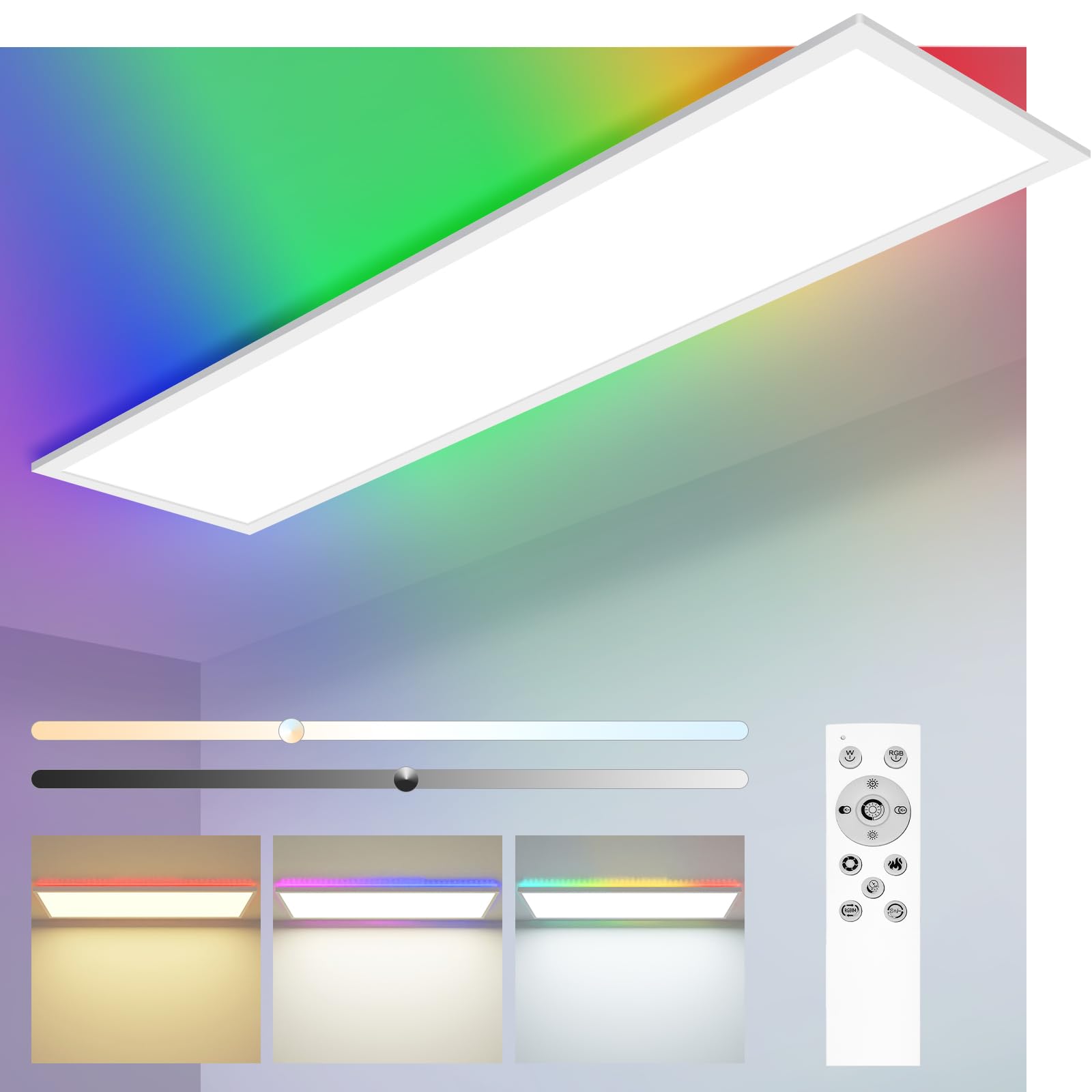 zemty LED Panel Deckenleuchte Flach 80x25cm – Dimmbar mit Fernbedienung 3000K-6000K, 40W 4000LM IP54 Deckenlampe Lang für Küche Badezimmer Wohnzimmer