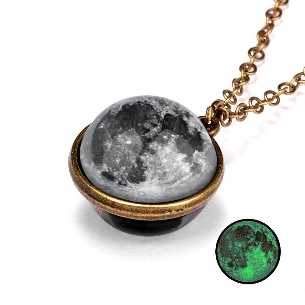 Luminous Pendant Double Sided Glass Planet Glow in The Dark Pendant Necklace