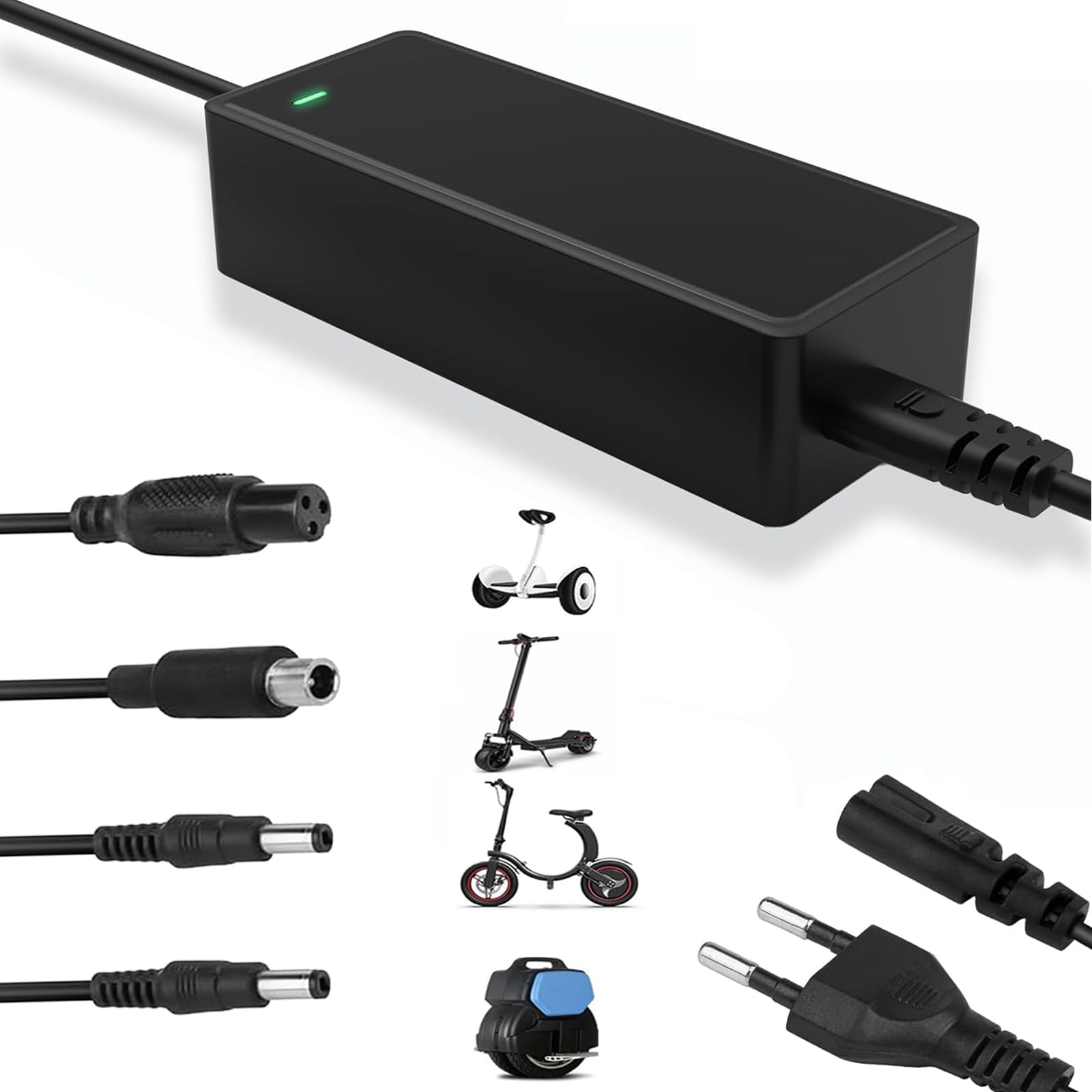 Chargeur Trotinette Electriqu, 42V 2A Universel Chargeur Hoverboard 36V Batterie de Trottinette avec 4 Connecteurs pour M365,E-Scooter,Hoverboard,Scooter Electrique