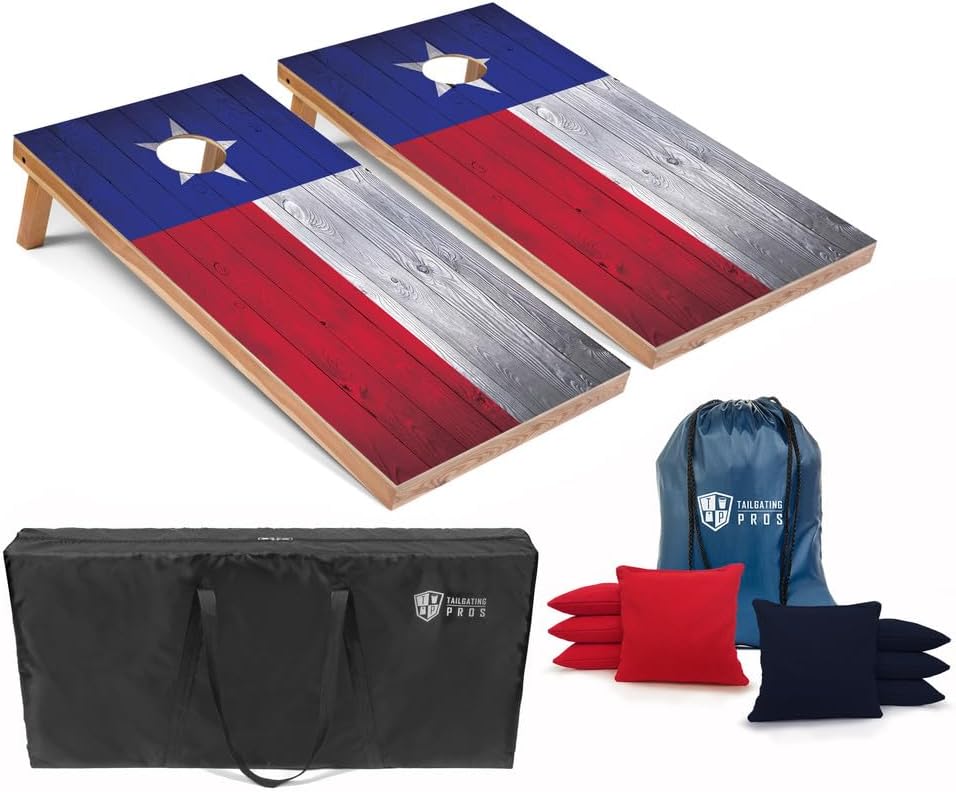 Tailgating Pros Regulation Cornhole Boards Flag Set - Includes 8 Bean Bags, Carrying Cases, and 4'x2' Corn Hole Toss Game