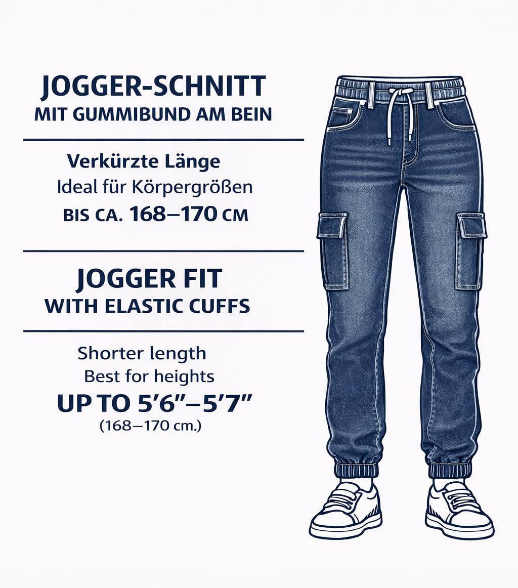 Nina Carter P219 Pantalones vaqueros cargo para mujer, cintura alta, corte relajado, puños elásticos, aspecto desgastado