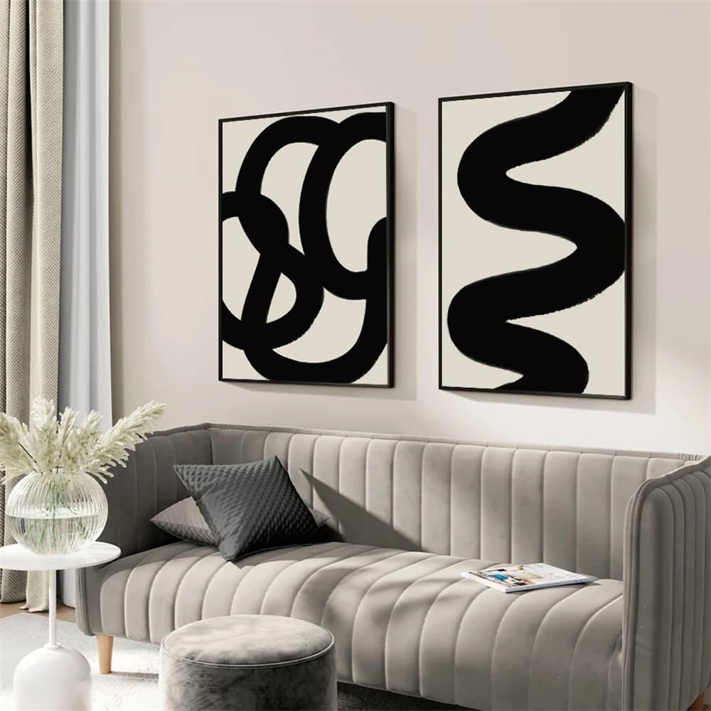 CLJKDX Abstract Modern Poster Art Prints Beige Black Line Minimalist Wall Art Canvas Painting Boho Wall Pictures Living Room Home Decoration-40 * 50cm*3PCS (No Frame)