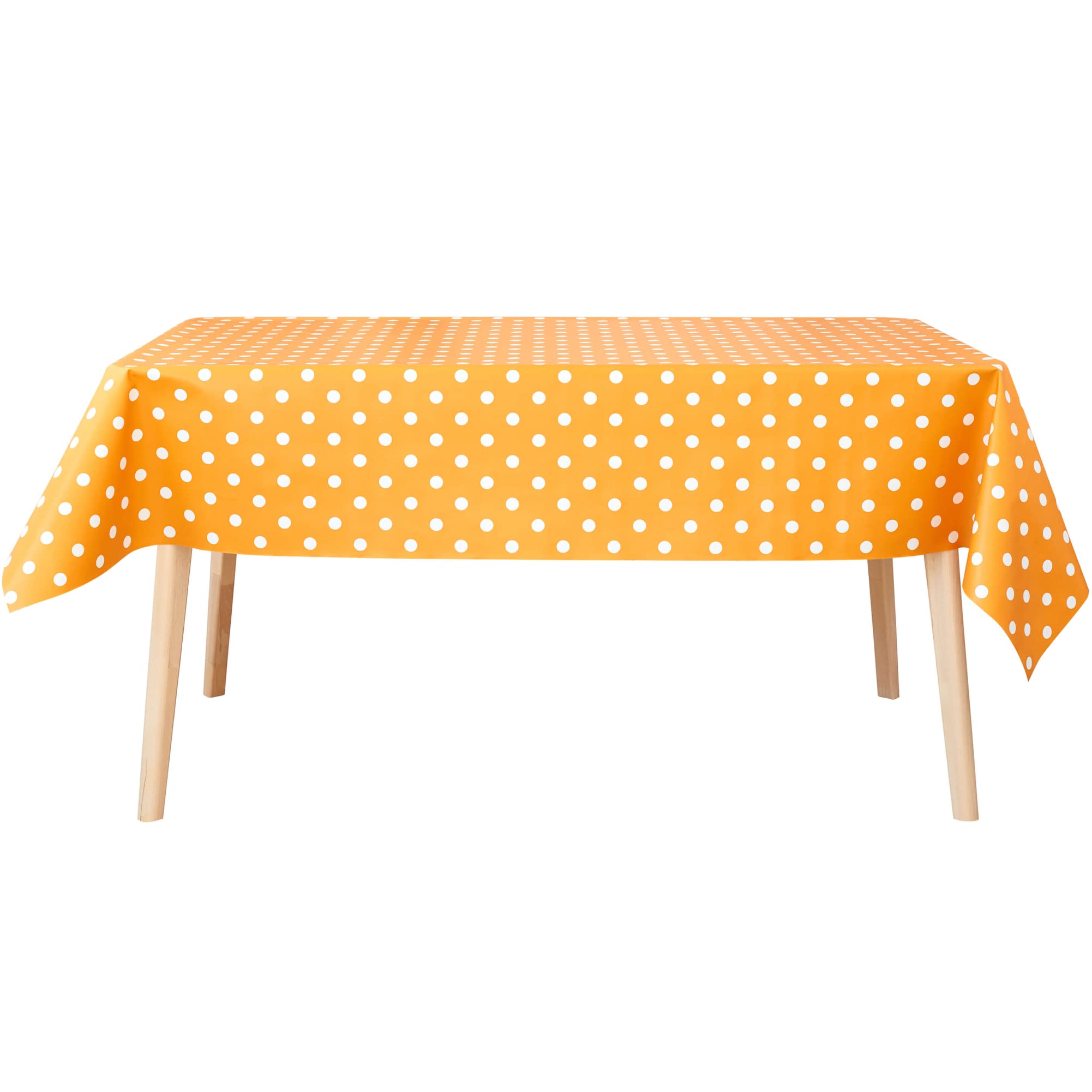 Jolee Tablecloths Orange And White Polka Dot Pvc Vinyl Oilcloth Wipe Clean Tablecloth 140Cm X 180Cm (55" X 71") Long