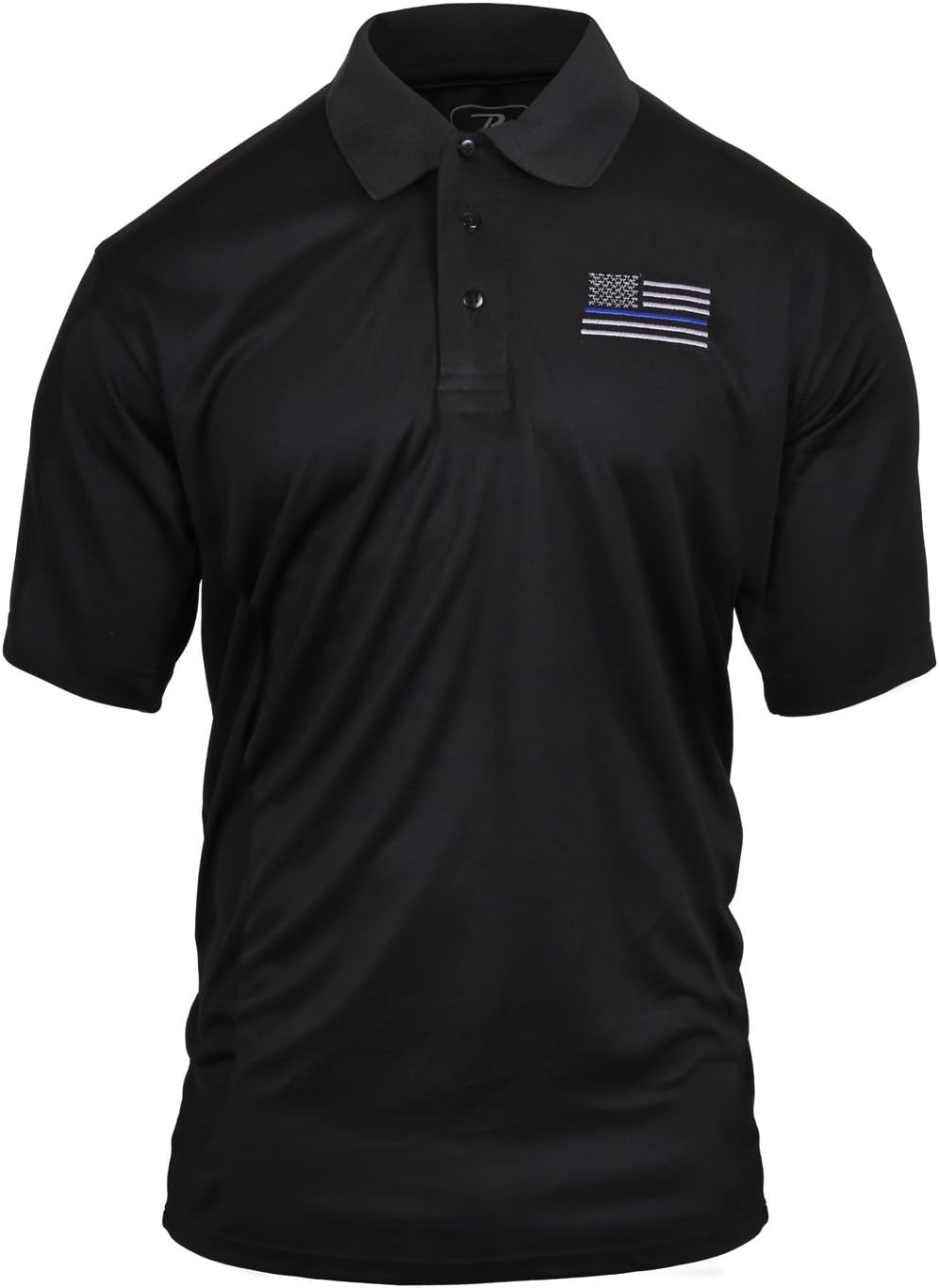Rothco Thin Blue Line USA Flag Moisture Wicking Polo Shirt, Black - 2XL