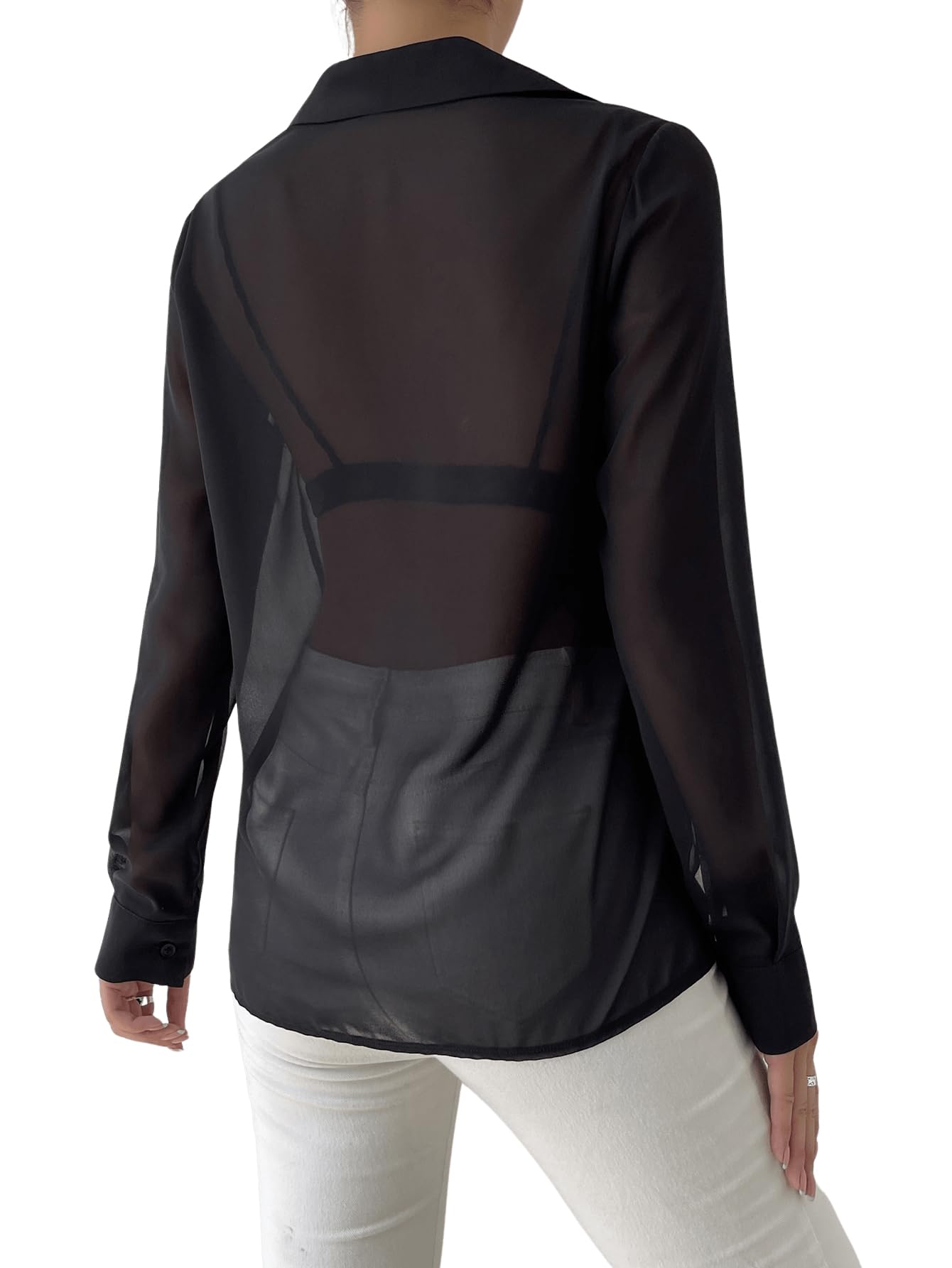 GORGLITTER Camicetta da donna trasparente in chiffon