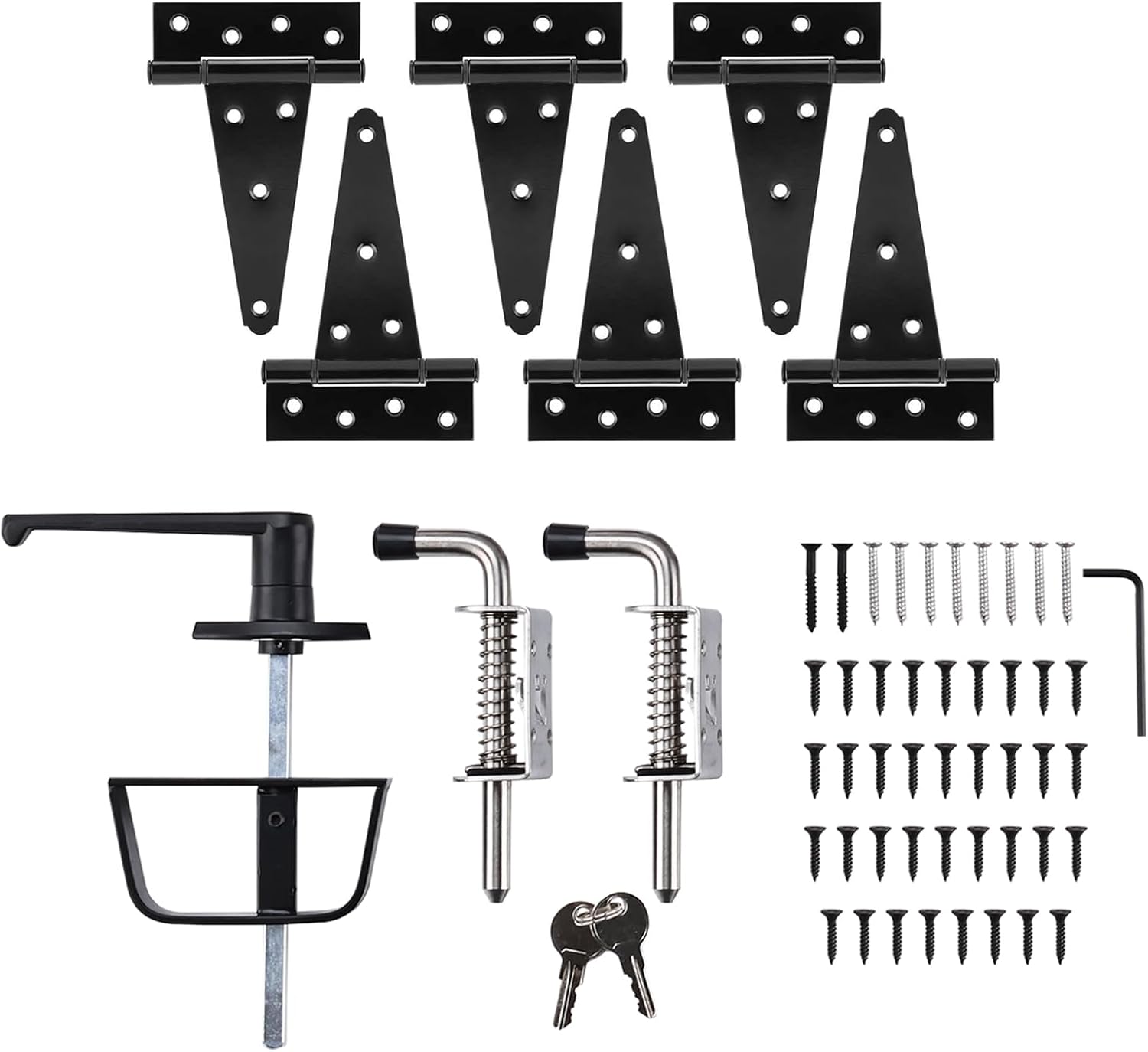 Shed Door Kit, Barn Door Lock Set with 5-1/2" L-Handle Lock, Stainless Steel Latches and 6" Hinges