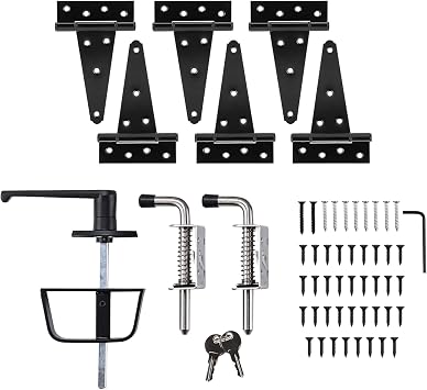 Shed Door Kit, Barn Door Lock Set with 5-1/2" L-Handle Lock, Stainless Steel Latches and 6" Hinges
