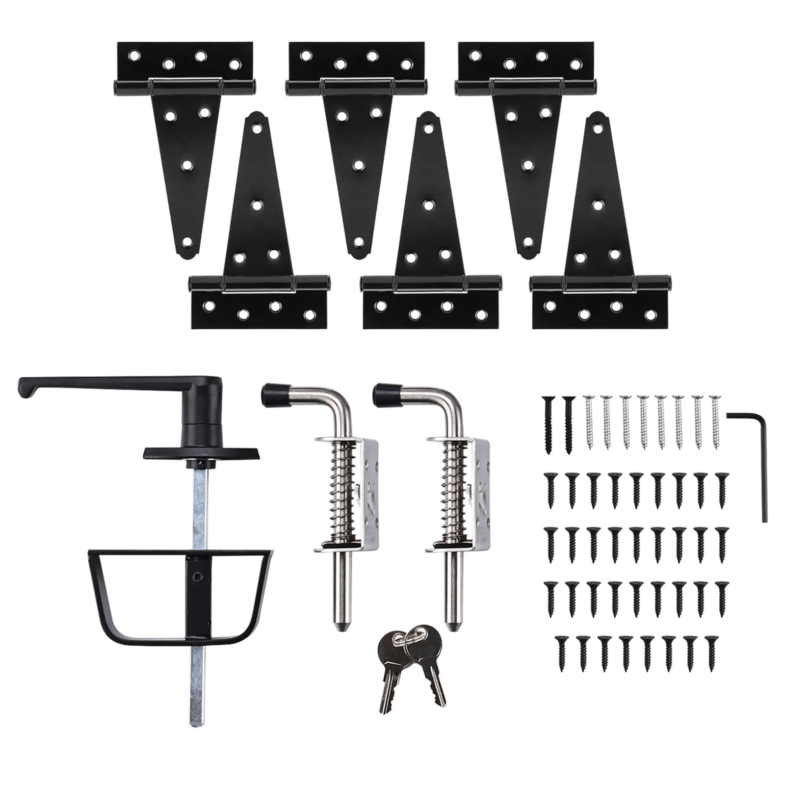 Shed Door Hardware Kit with 5-1/2" L-Handle Lock, Latches and 6" Hinges