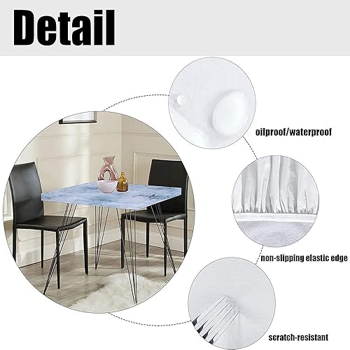 Miniatura 5 de CESGFC Mantel de mármol, suave tono pastel, patrón abstracto ondulado brumoso, borde elástico, adecuado para cocina, fiesta, picnic, apto para mesa