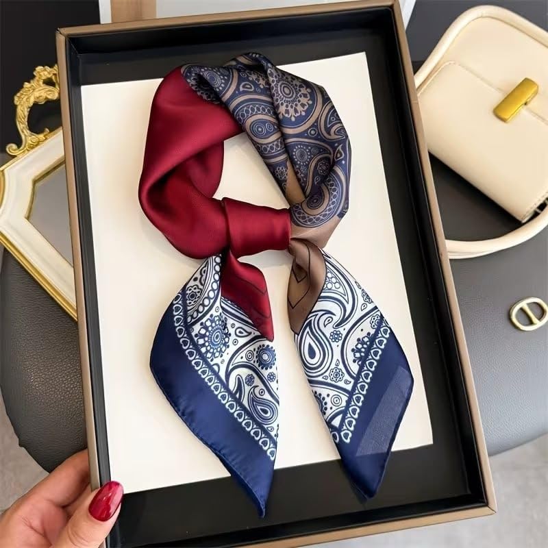 Image of Satin Square Head Scarf for Women, Floral Printed