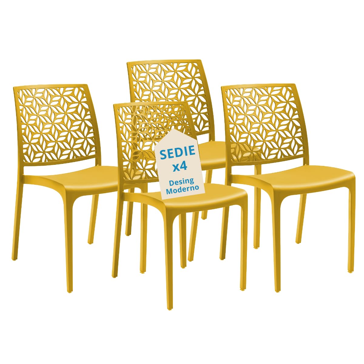 Tomaino - Sedia in Plastica Da Cucina - Set 6 Sedie Plastica Impilabili Con Braccioli Per Esterno e Interno - Sedie per Giardino, Soggiorno, Balcone o Bar (4, Giallo)