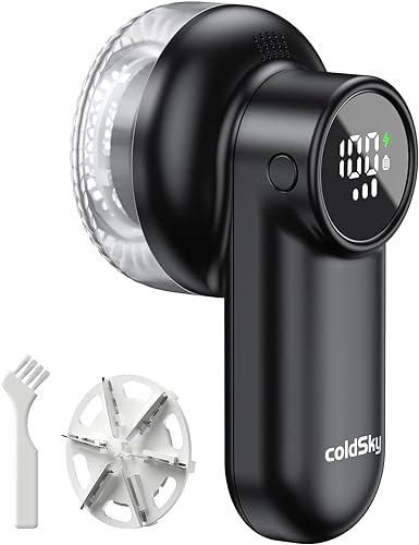 Miniatura 1 de coldSky Rechargeable Fabric Shaver, Lint Shaver with Digital Display, Sweater Shaver with 6-Leaf Blades and Safety Lock, 3-Speeds Defuzzer Remove
