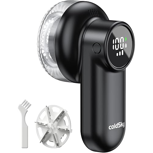 coldSky Rechargeable Fabric Shaver, Lint Shaver with Digital Display, Sweater Shaver with 6-Leaf Blades and Safety Lock, 3-Speeds Defuzzer Remove Fuzz, Pills from Clothes, Furniture, Sofa, Blanket