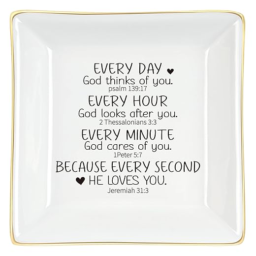 Homlouue Christian Jewelry Dish, Christian Gifts for Women, Inspirational Religious Bible Gifts, Birthday Christmas Gifts for Women Friends, Every Day God Thinks of You Ring Dish Jewelry Tray
