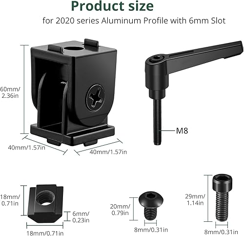 Miniatura 2 de JiGiU Conector de esquina de extrusión de 4 piezas, perfil de aluminio para juntas 2020, rango de rotación de 180°, aleación de zinc con palanca y