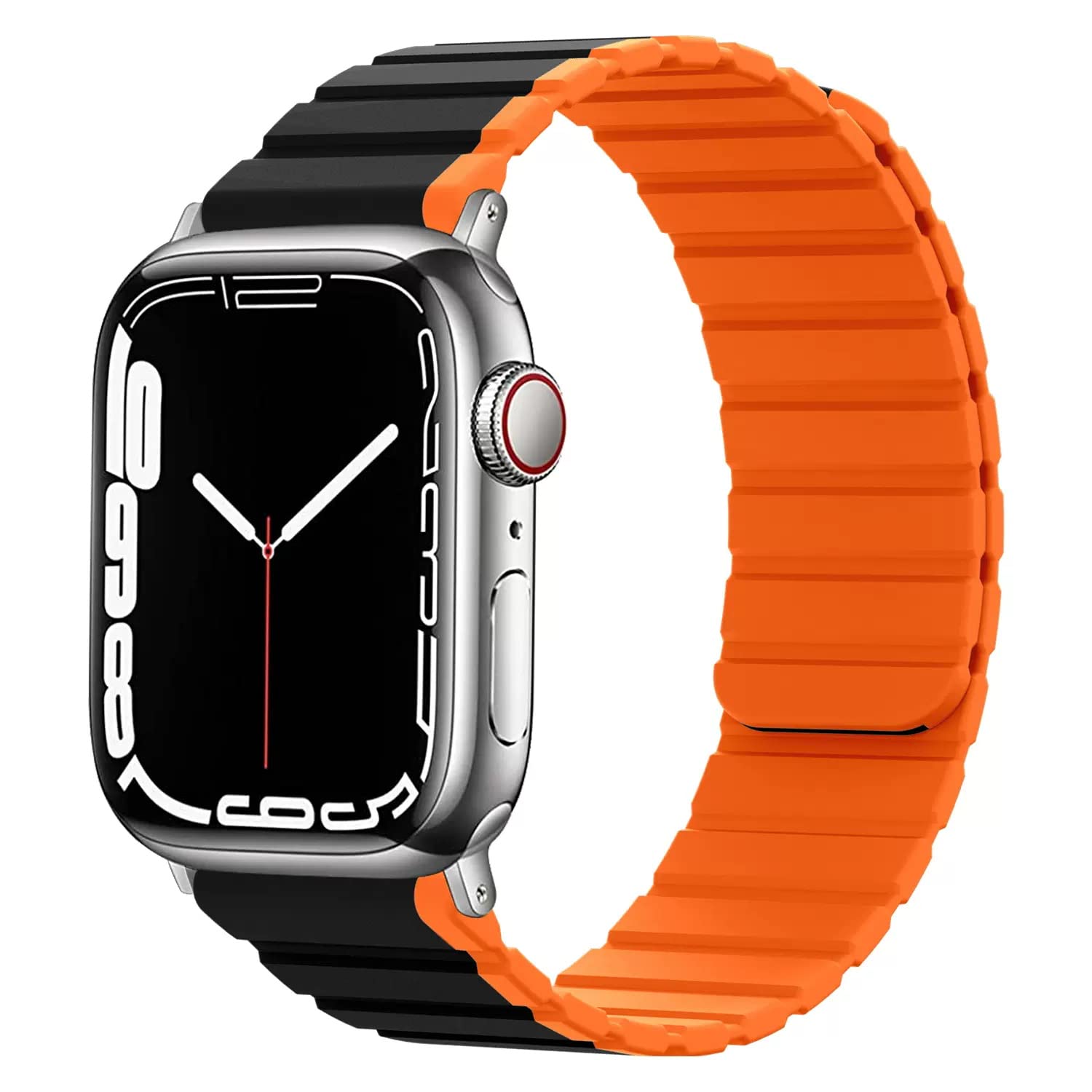 Wingle for Apple Watch Ultra 2 Band 49mm 45mm 44mm 42mm Series 9 Series 8 7 Apple Watch SE 6 5 4 3 2 1 Men, Strong Magnetic Bands Adjustable Silicone Sport Strap for iWatch Ultra/Ultra 2, Black/Orange