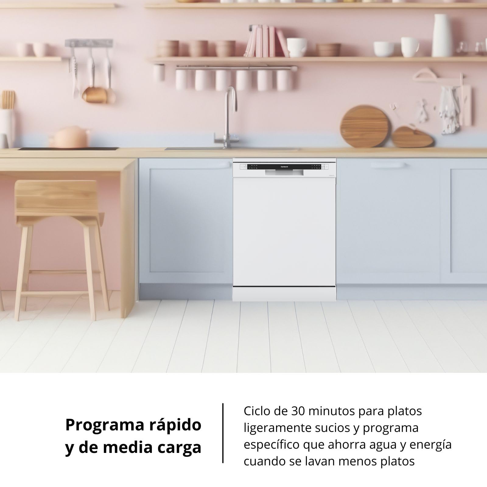 Corberó - Lavavajillas Gama Excellence | CLVM861424W | 14 Servicios | 6 Programas, 4 Temperaturas, Indicadores LED, Inicio Diferido, 3ª Bandeja, Función Media Carga | Blanco