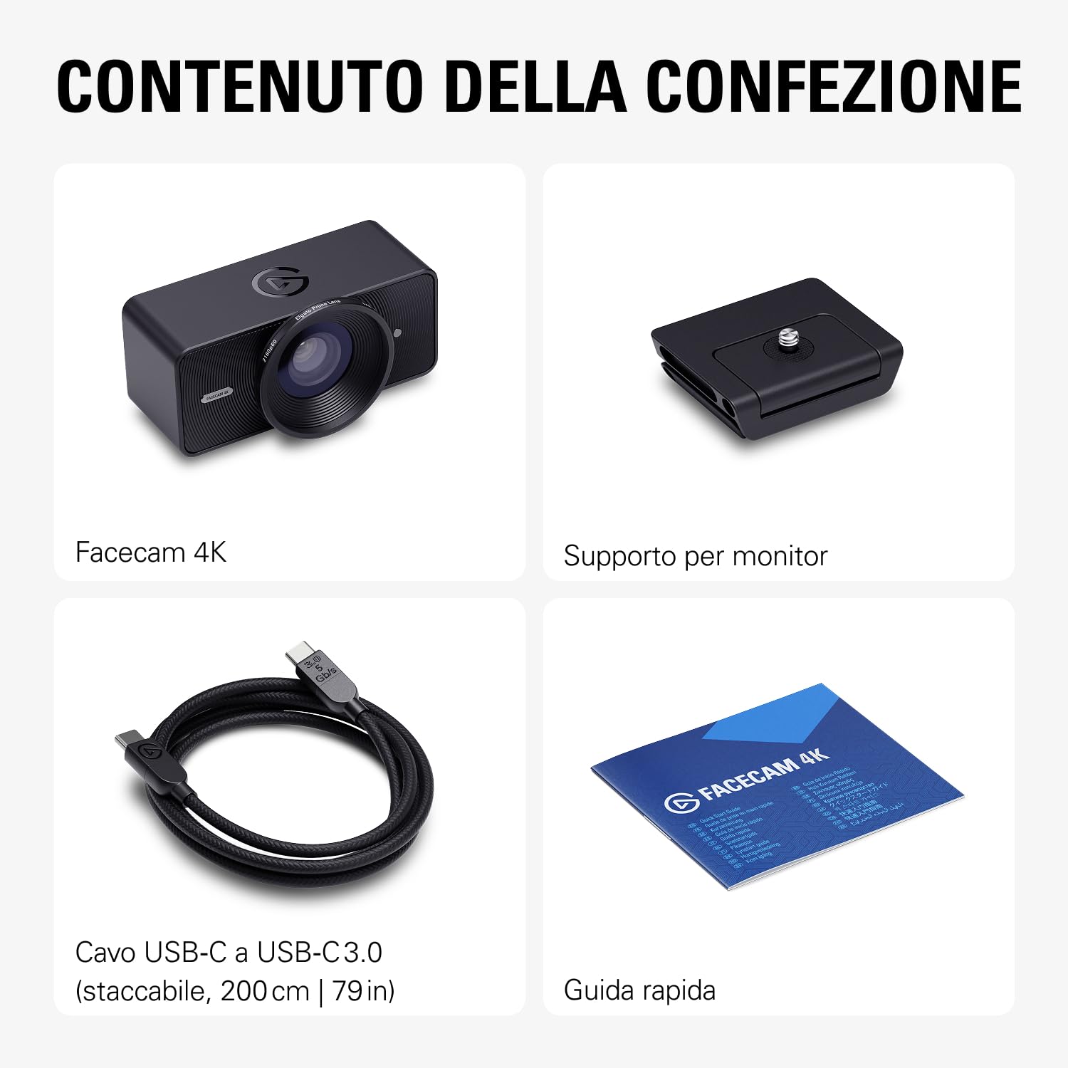 Elgato Facecam 4K - webcam da studio 4K60, controllo in stile DSLR, effetti cinematografici, filtri per obiettivo da 49 mm, video non compresso, area di messa a fuoco ottimizzata | USB-C per PC e Mac