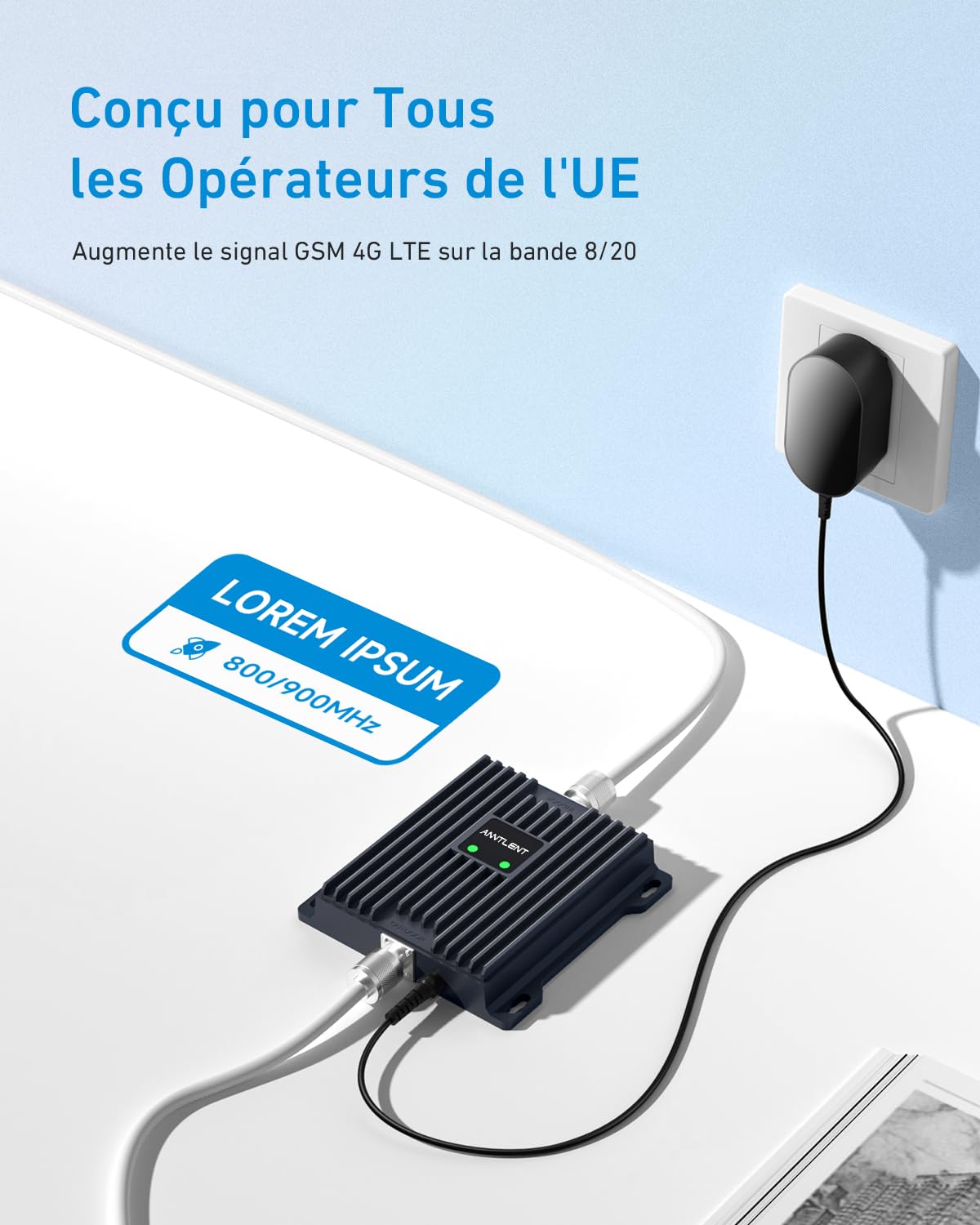 Amplificateur Reseau Mobile pour Bande 8 et 20, Amplificateur de Signal Cellulaire Les Signaux 5G 4G LTE GSM, Compatible avec Tous Les Opérateurs - pour Le Bureau à Domicile