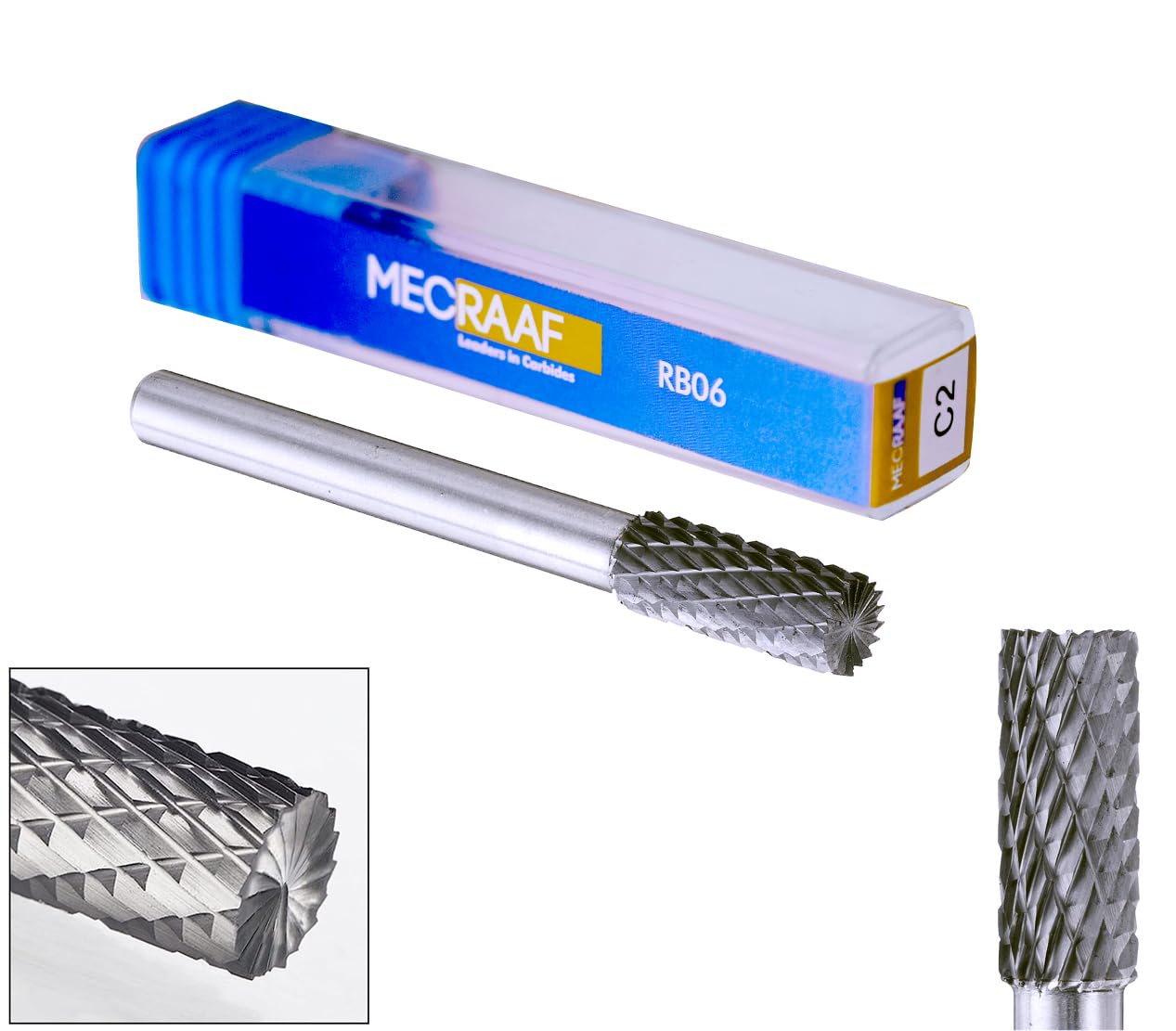 MECRAAF® Super Grade Carbide Rotary Burr Cutter |Double Cut | 6mm Shank (1/4") | Head Dia: 5.8mm | Die Grinder Bit|Cylindrical with end cut(CE2)|for Metal Wood Carving Engraving Polishing Drilling
