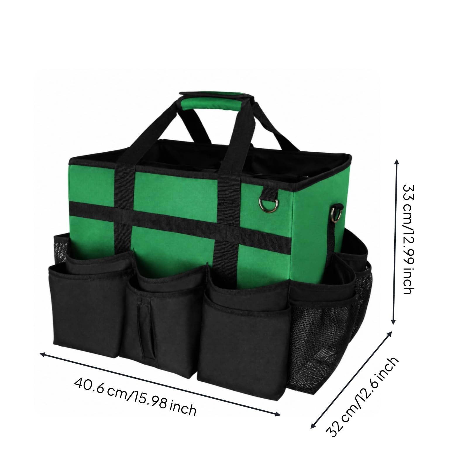 Carrello Porta Prodotti Pulizia Resistente Borsa Organizer con Tracolla Impermeabile Borsa con Tasche per Personale Delle Pulizie, Hotel, Verde