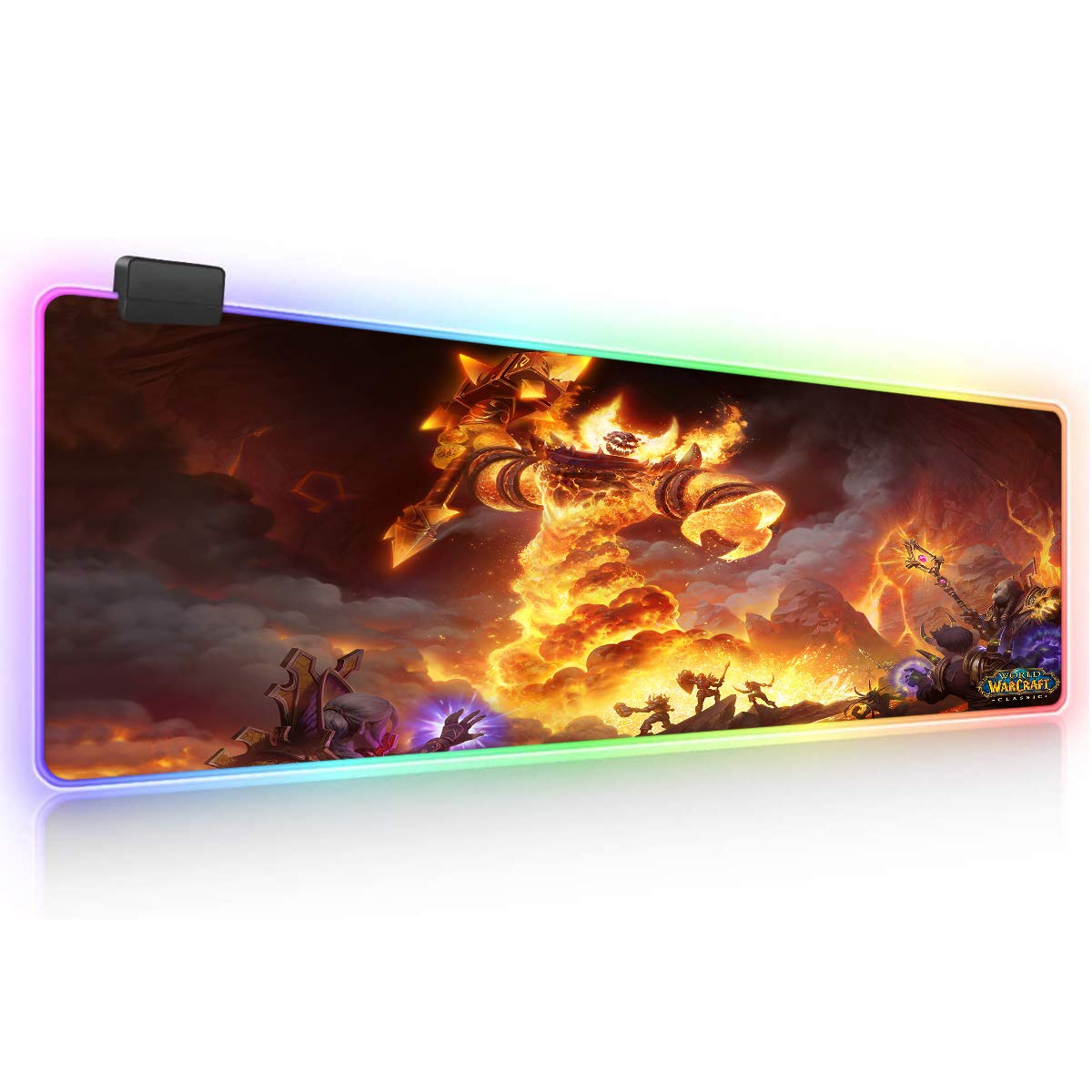 World of Warcraft RGB Soft Gaming Mouse Pad Large Oversized Glowing Led Extended Mousepad Non-Slip Rubber Base Computer Keyboard Pad Mat 31.5X 11.8in