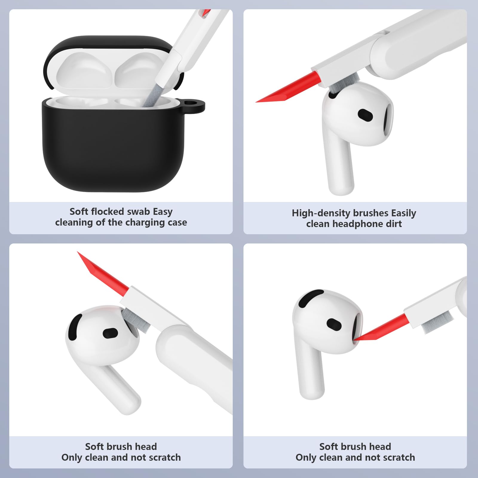 Mocarheri Funda de Silicona Compatible con AirPods 4.ª Generación con Kit de Limpiador, Fundas Protectora de Silicona para AirPods de 4 Generacion 2024, LED Visible Frontal, Negro — view 5