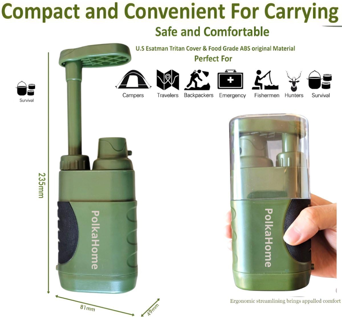 Filtro de agua de supervivencia – Filtro de agua portátil al aire libre para camping, senderismo y emergencias – Kit de supervivencia con filtro de repuesto
