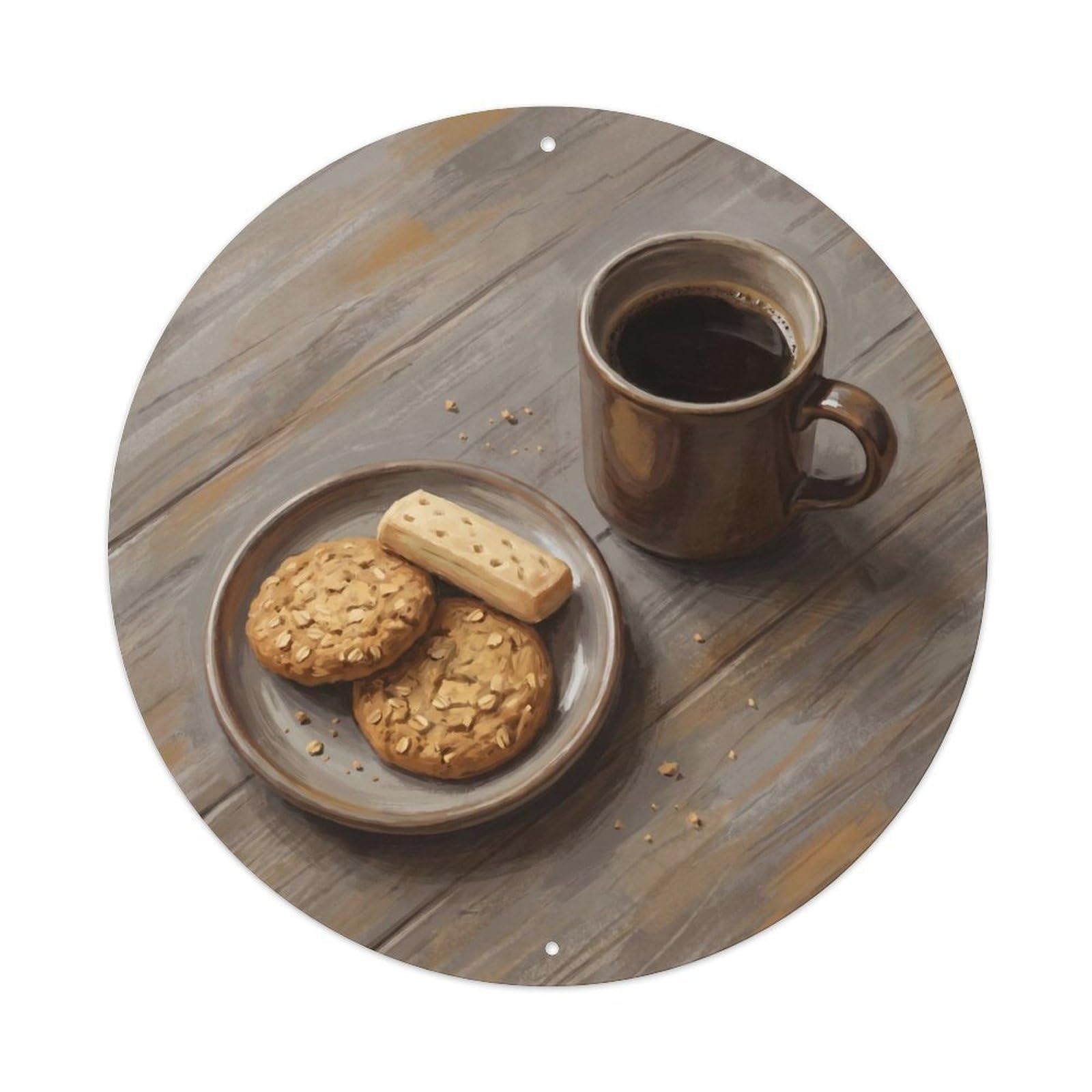 Rustic Rainy Window Espresso Coffee Break Beans Vintage Metal Tin Sign Plaque Wall Decor for Cafe, Man Cave, Club Bar, Office, Home Garden Round Metal Poster 8x8Inch