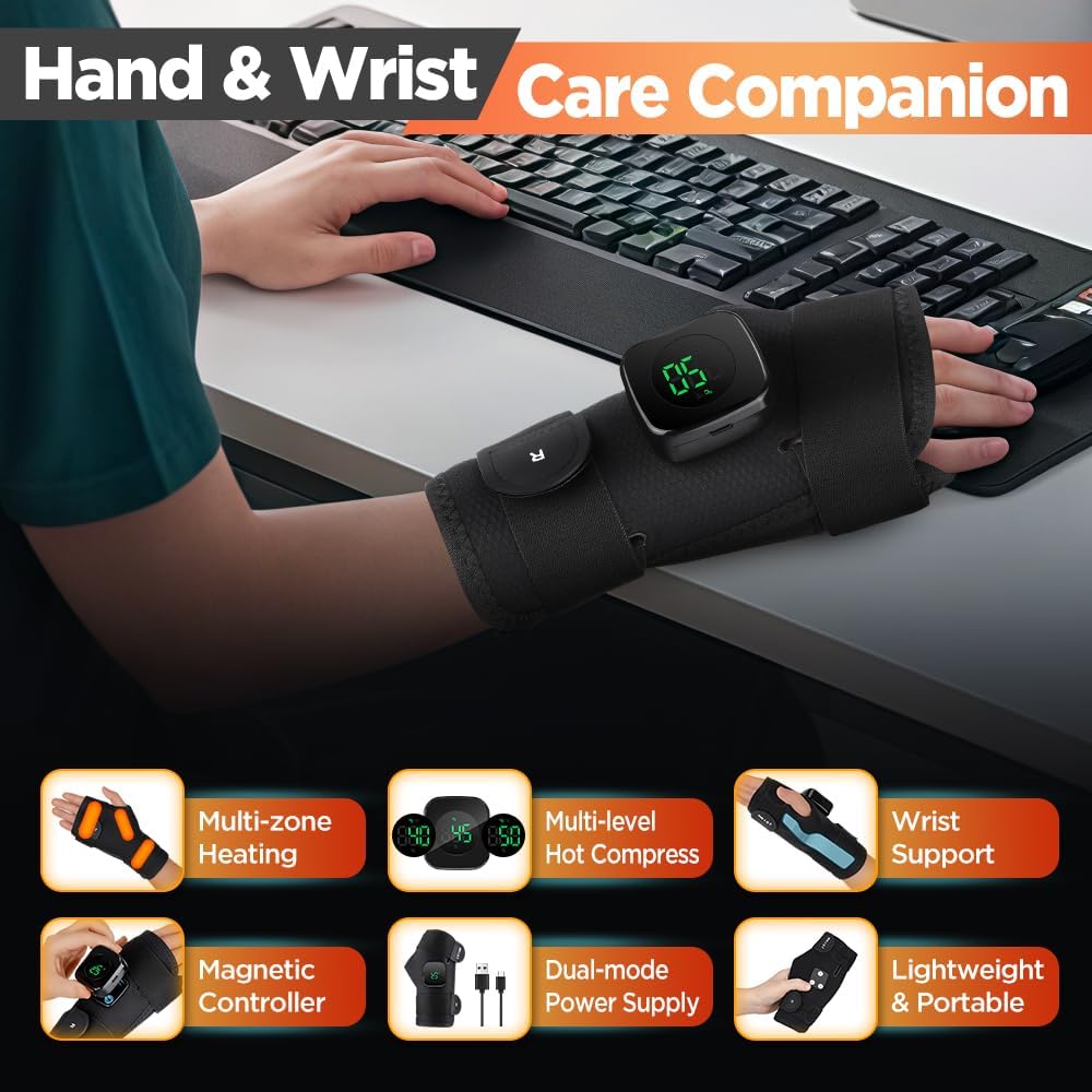 Cordless Wrist Heating Pad for Arthritis and Carpal Tunnel Relief, Hand Heating Pad Heated Wrist Brace for Right Hand, Gifts for Women Men - Image 2