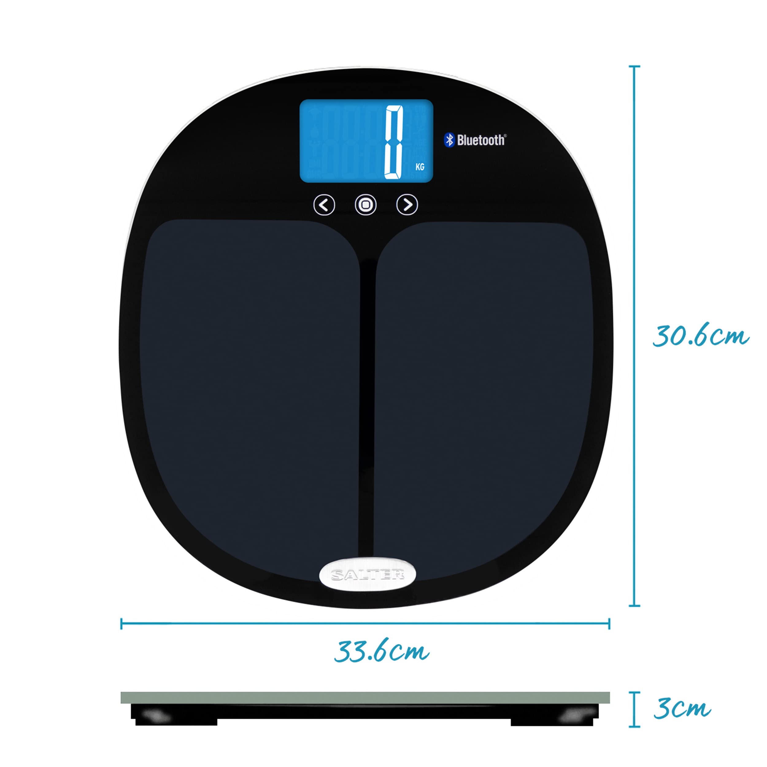 Salter 9192 BK3R Inteligentna waga lazienkowa Bluetooth, mierzy wage, tluszcz/wode, mase miesniowa/kostna, BMI/BMR, pamiec 8 uzytkowników, lacznosc ze smartfonem przez Salter Health App, czarna