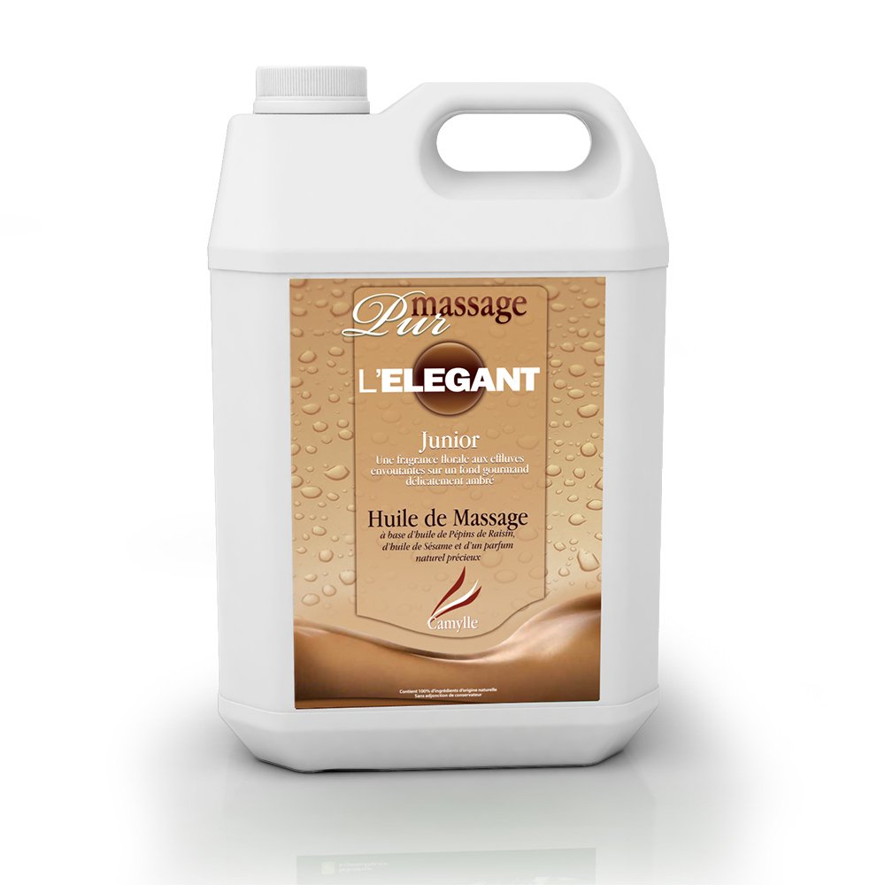 Camylle - Aceite de Masaje L'Elégant - Aceite de Masaje de Lujo para Masaje Tradicional o Ducha Vichy - Floral con aromas hipnotizantes y un fondo sensual de ámbar - 5000ml
