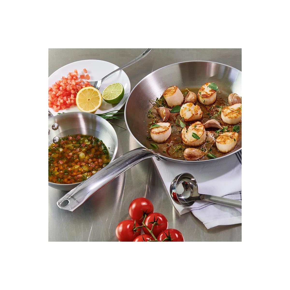 De Buyer - Poêle à frire en inox 3 couches ALCHIMY - 20 cm - Fabriquée en France, Maîtrise de la Cuisson, Inox 18/10, Tous Feux + Four, Finition Poli Brossé