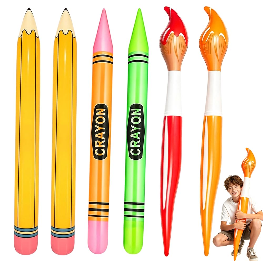 6 PCS Giant Inflatable Crayons, 41.3 Inch Party Favors Giant Pencil Props, Large Blow up Crayon Set for Kids Birthday Party, Classroom Decorations, School Supplies, Back to School Party Favors