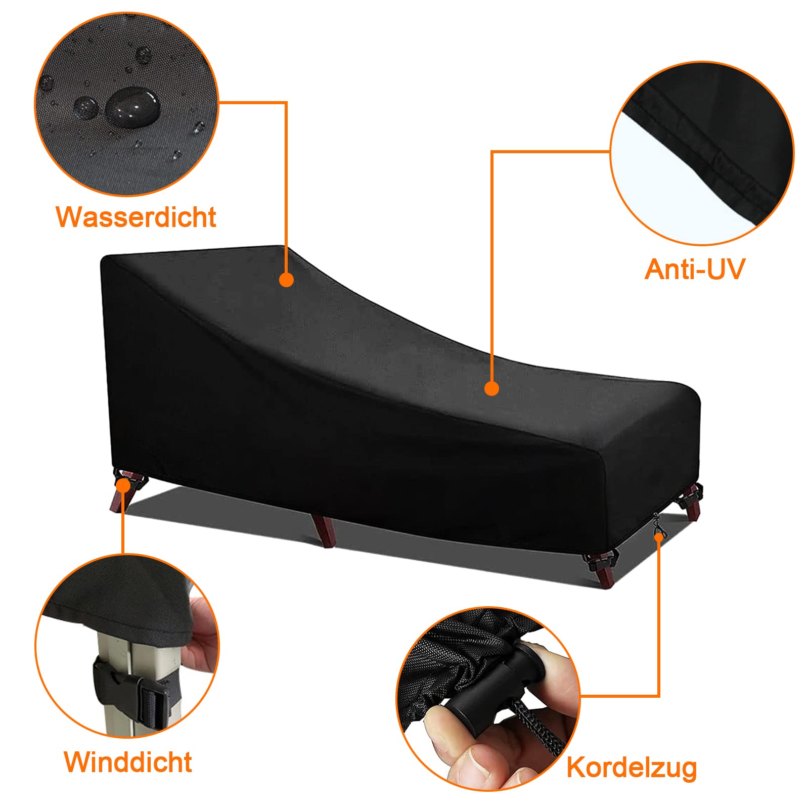 Funda Para Tumbona De Exterior AOOWU - Impermeable, Con Cordón, Tamaño 200x70x30 Cm, Protege Del Sol Y La Lluvia