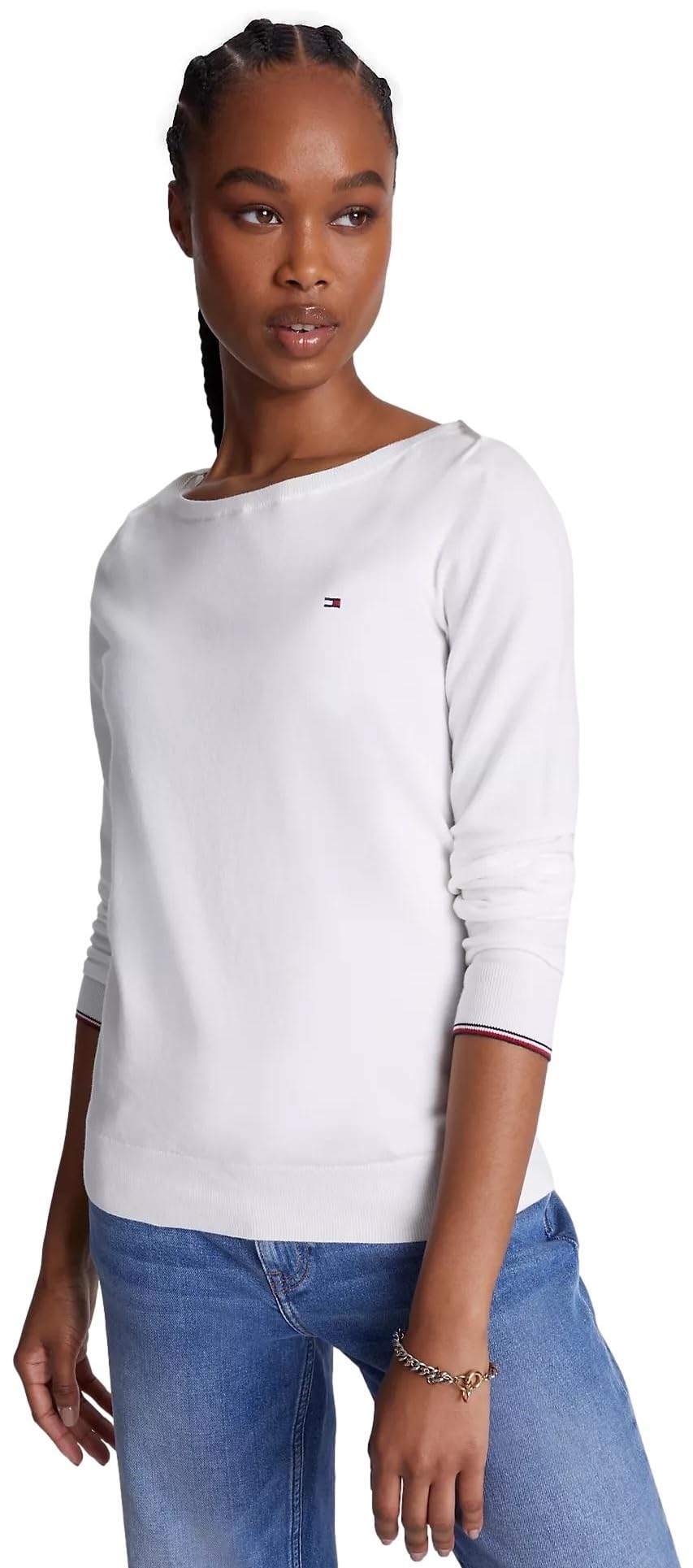 Tommy Hilfiger Damen Solid Boatneck Sweater, Milkyway, XL