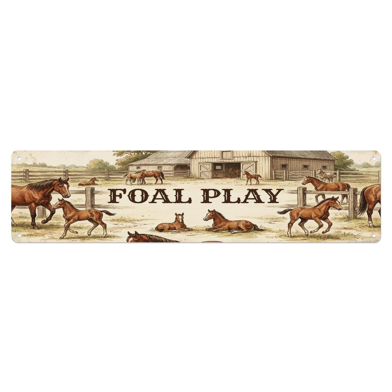 Xanthor Style Metal Tin Sign Vintage Yard Foal Horse Farmhouse Funny Horse Backyard Farm
